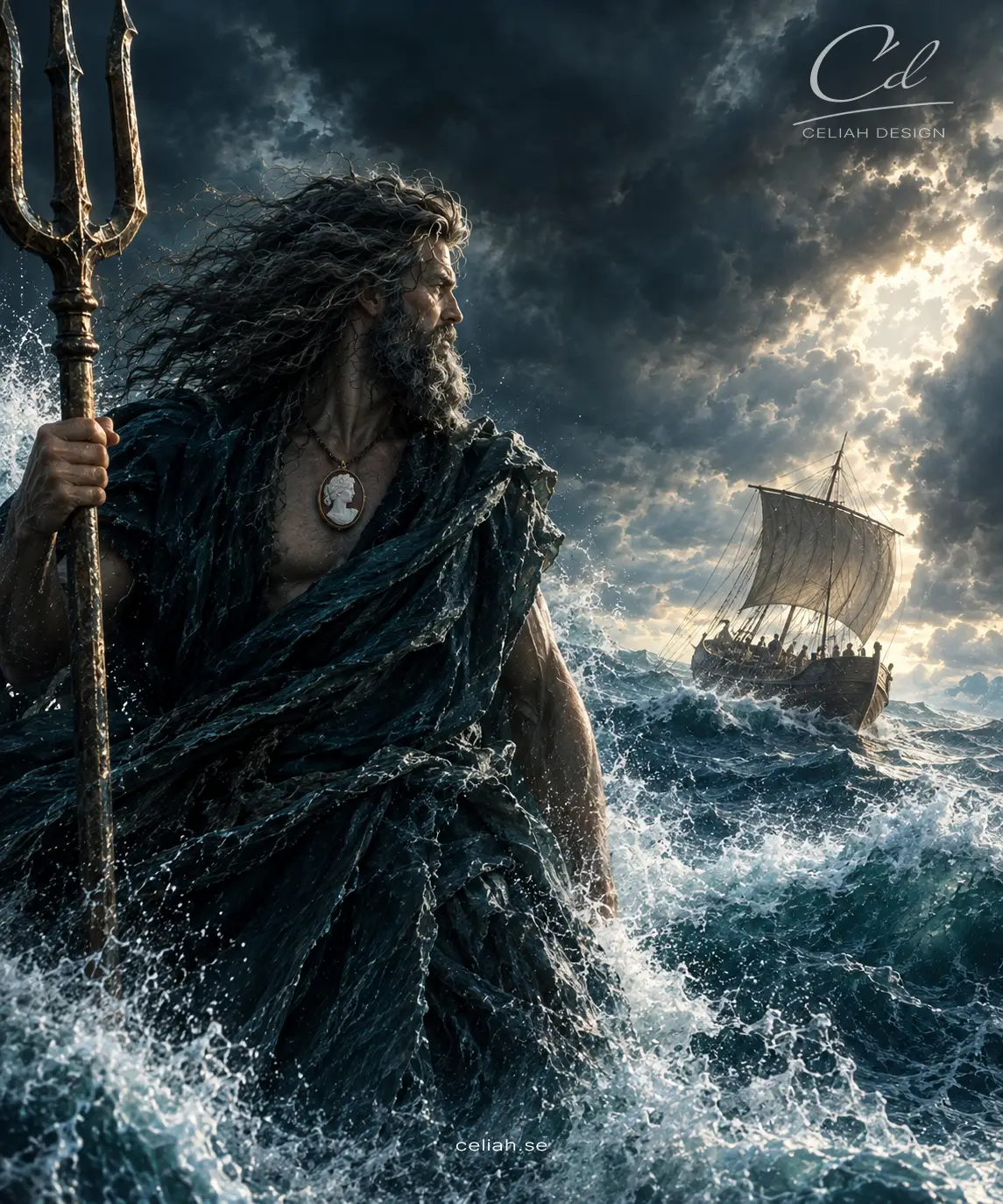 Poster: Poseidon och kaméhalsband