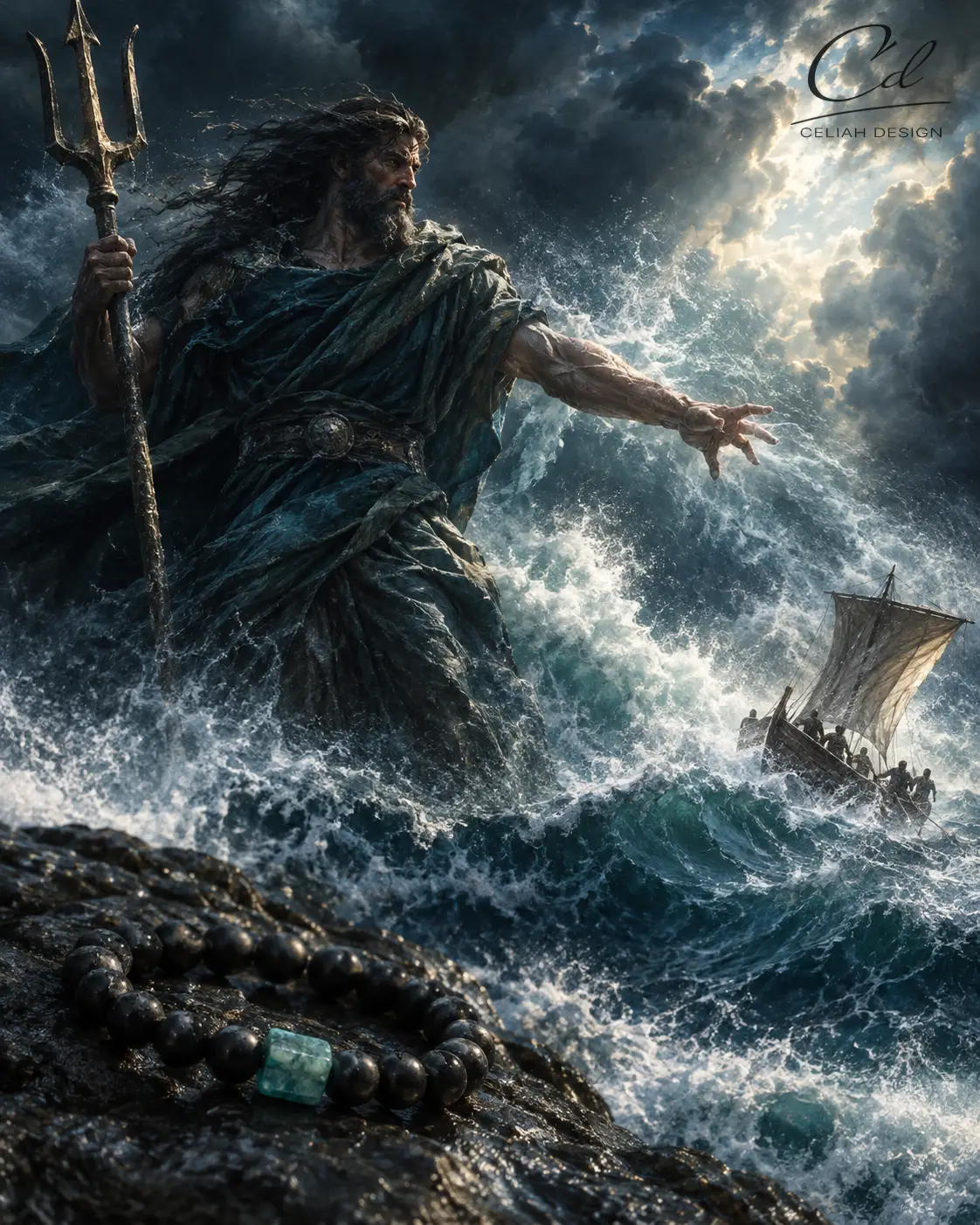Poster: Poseidon och onyxarmband